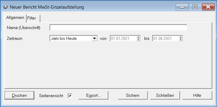 Bericht MwSt Einzelaufstellung